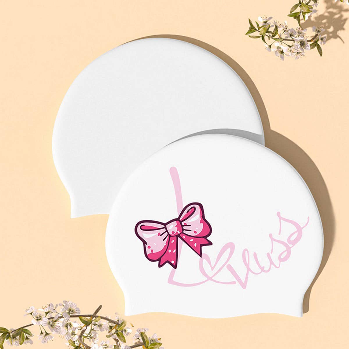 Silicone Swim Cap for Long Hair, Large Print
