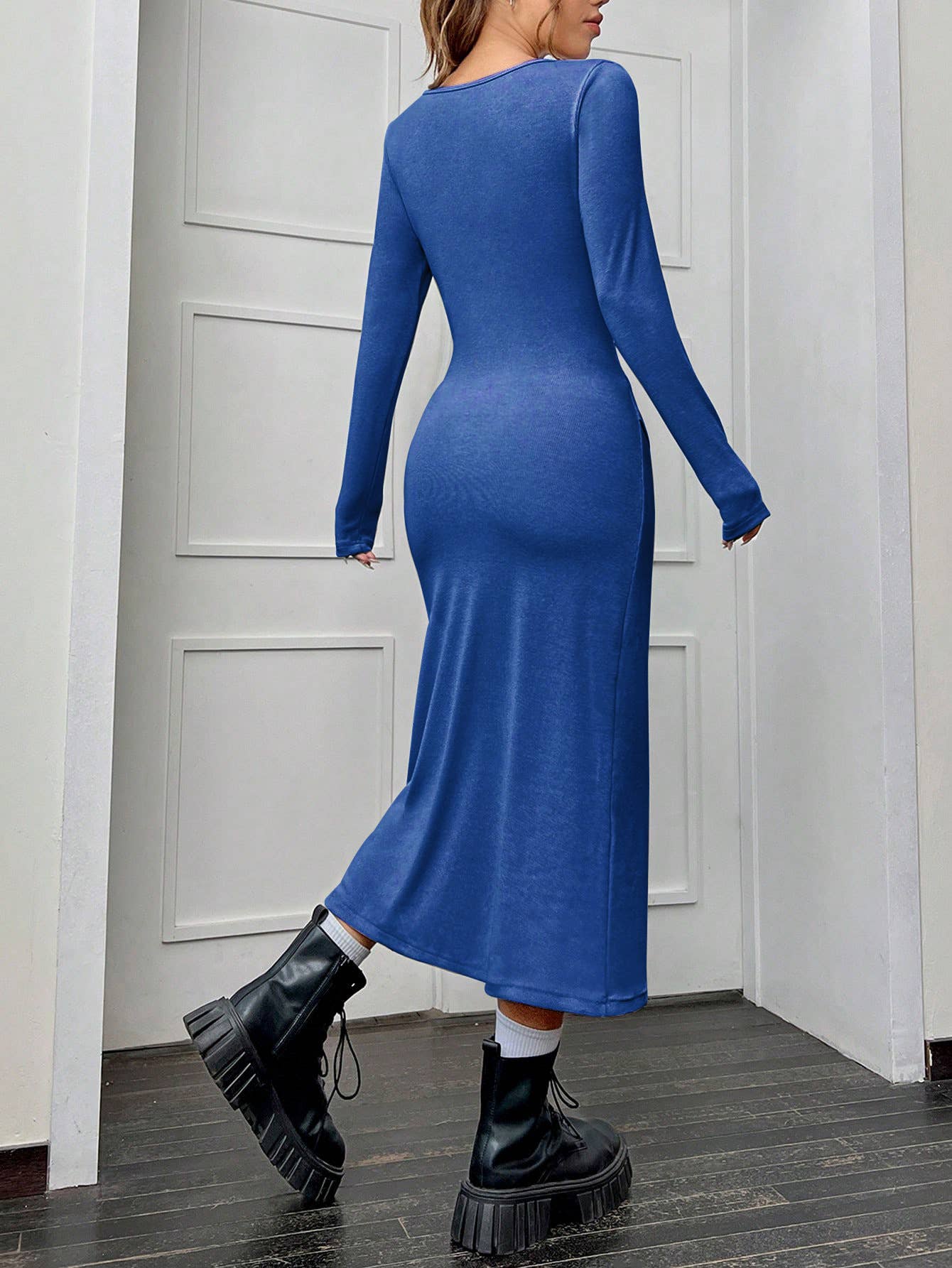 SLIM BAG HIP SLIT SQUARE COLLAR STYLE LONG DRESS