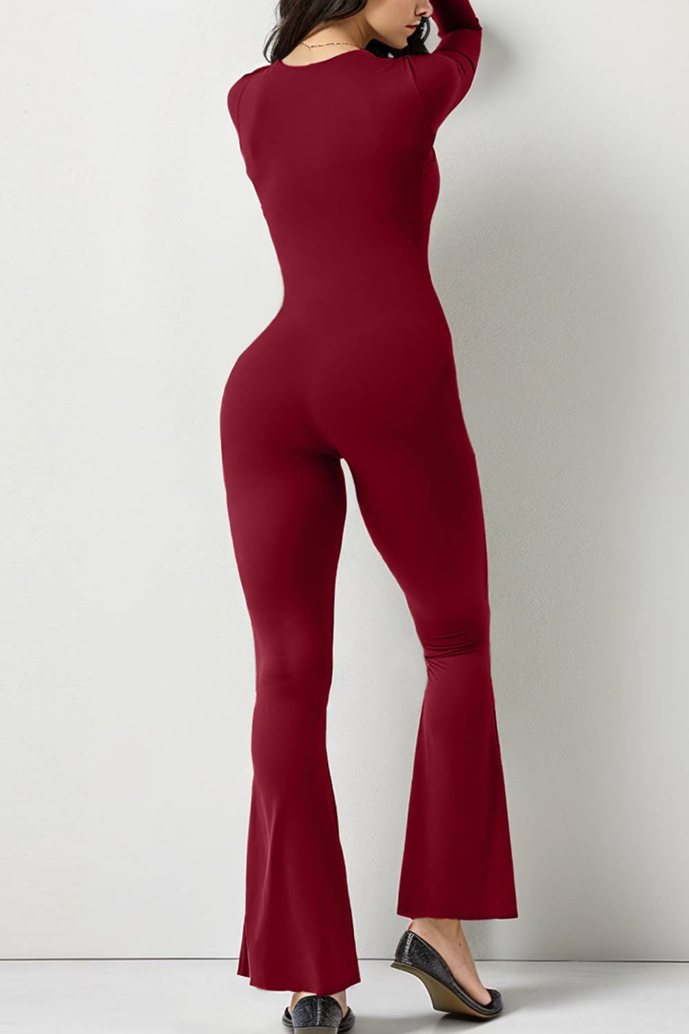 Lift hip square neck wide leg high jump jumpsuit