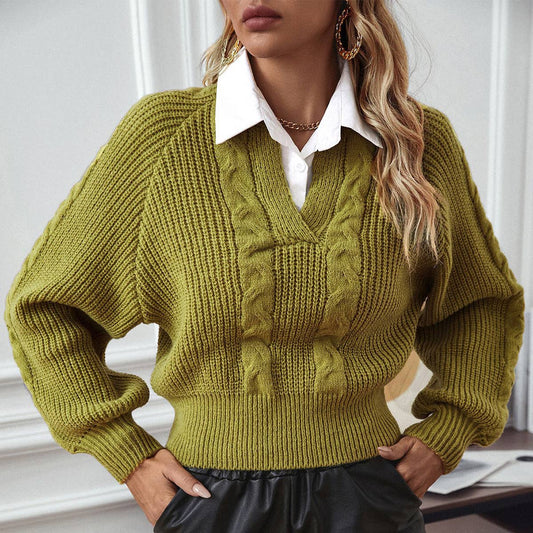 SHIRT COLLAR PATCHWORK FAKE TWO-PIECE SWEATER