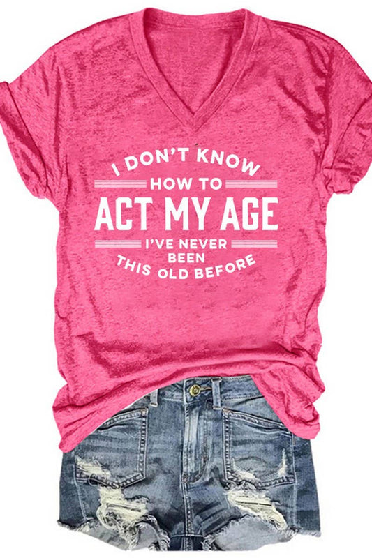 Cwtts1066_Letter Print V Neck Short Sleeved T Shirt