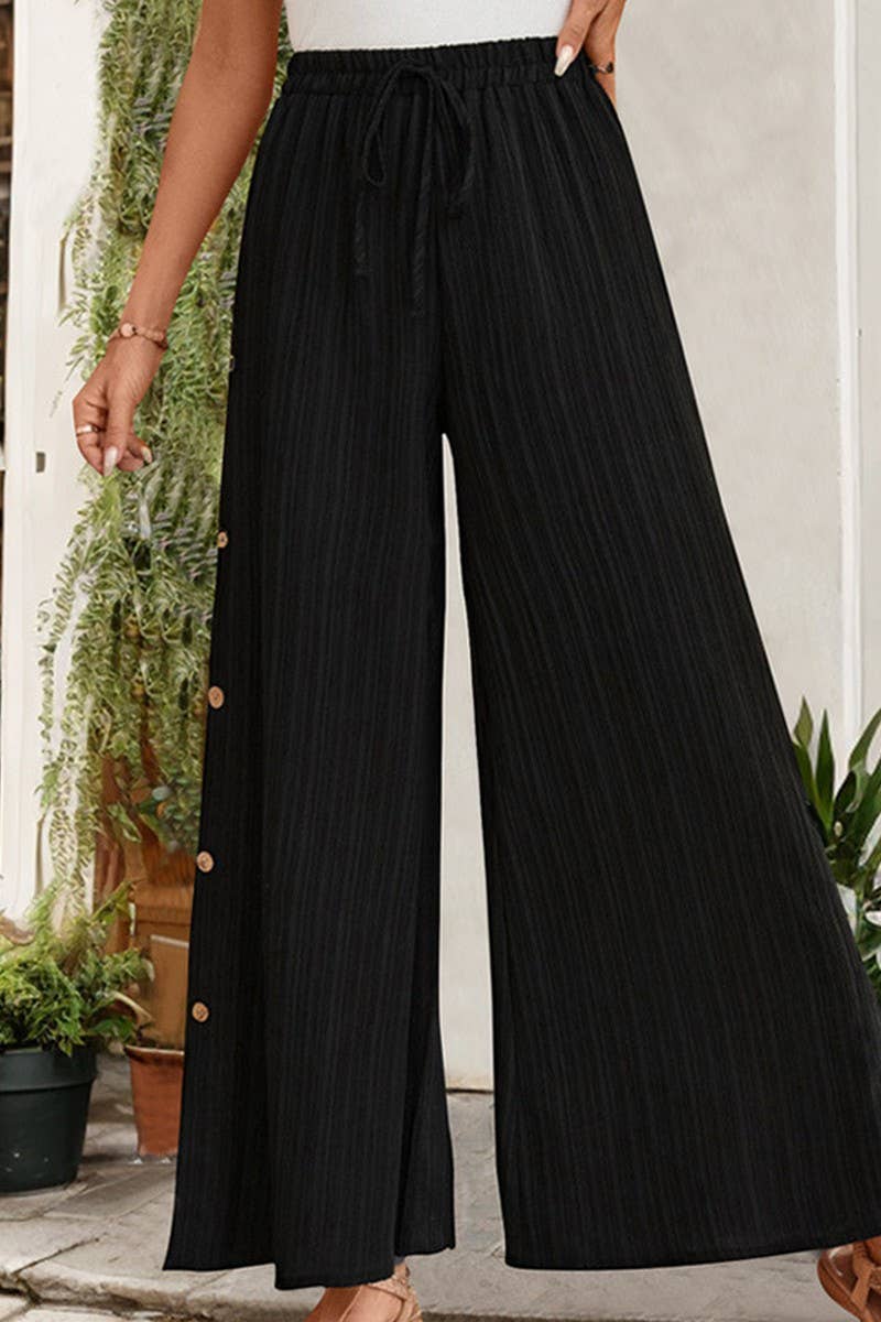 CWBLP0805_CASUAL TEXTURED HIGH WAIST WIDE LEG TROUSERS