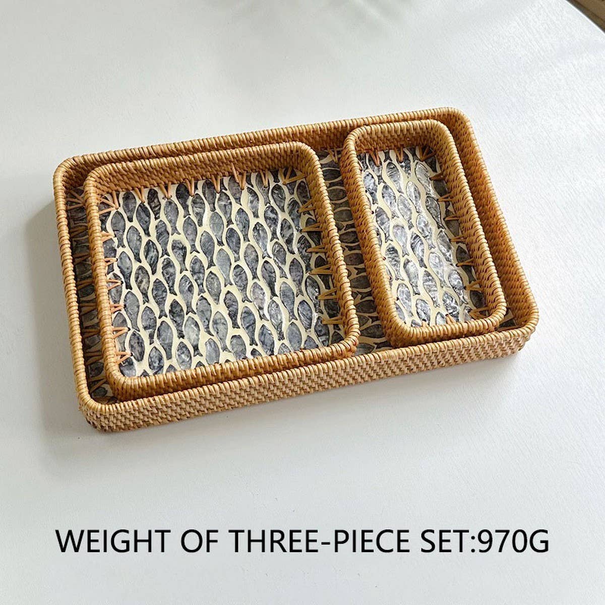 RATTAN COLORFUL SHELL FRUIT TRAY THREE-PIECE SET_CWMM4393
