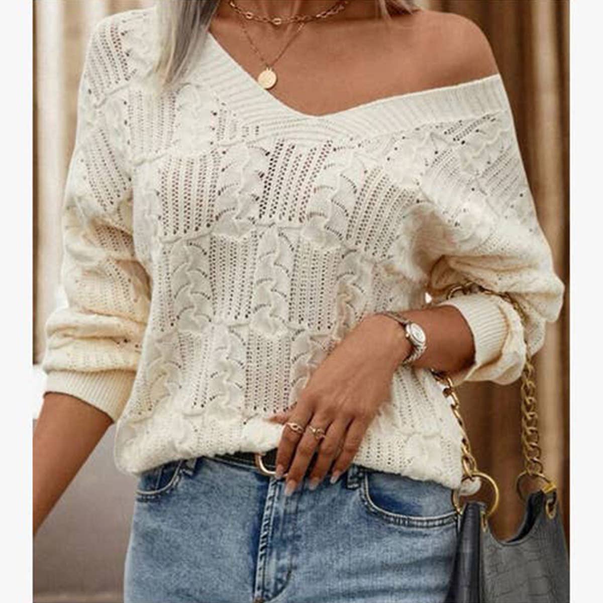 LACE-UP BACK HOLLOWED-OUT V-NECK EVERYTHING KNIT