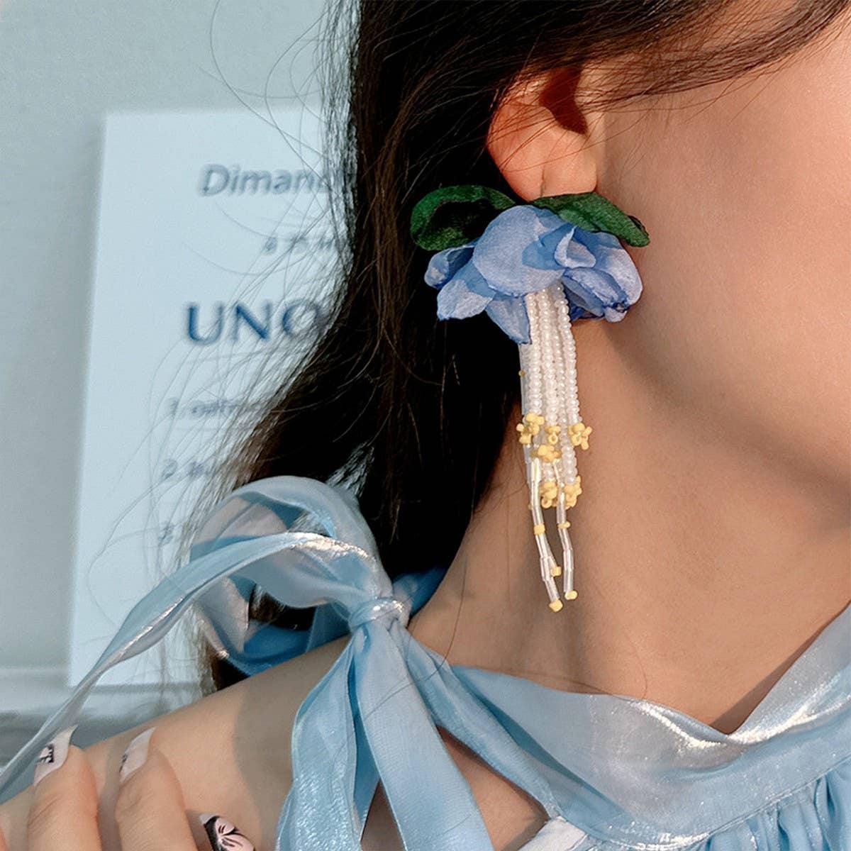 Handmade Floral Tassel Earrings Long Statement