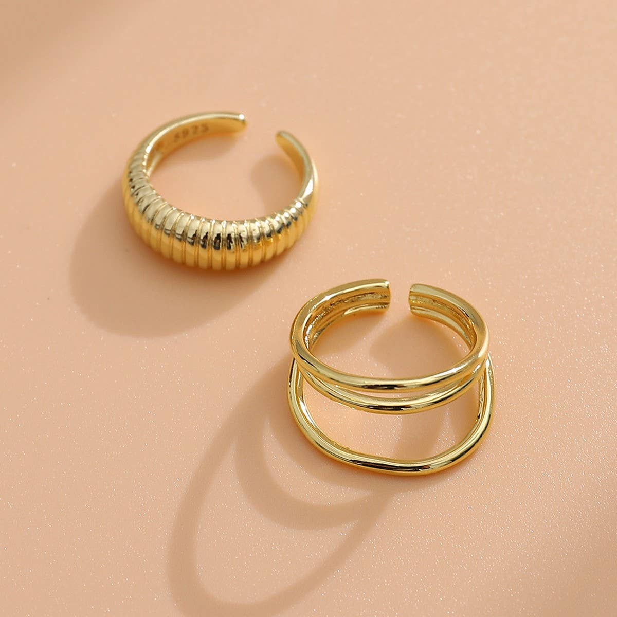 NEW GEOMETRIC OPEN RING 2-PIECE SET