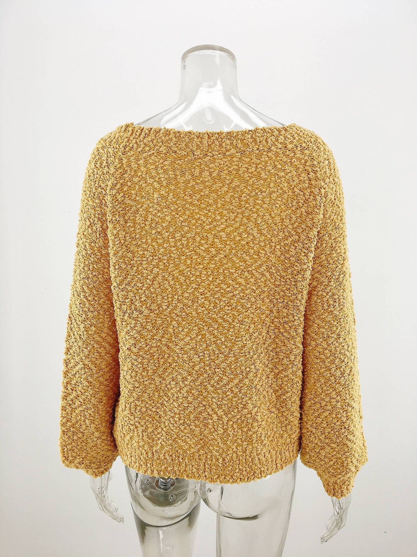 LINE NECK LONG SLEEVE SOLID PULLOVER SWEATER