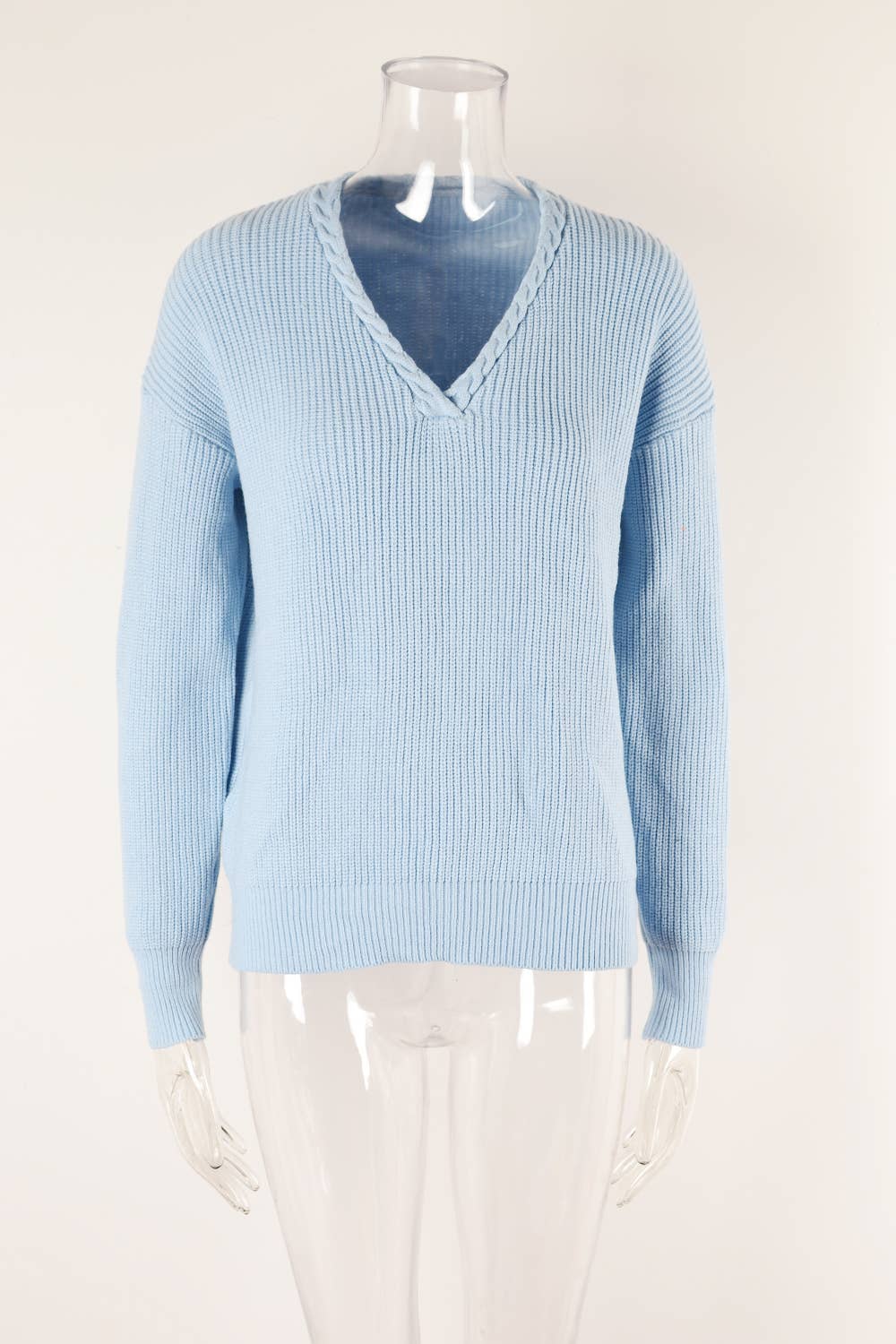 V-NECK TWIST SLIM SOLID COLOR SWEATER PULLOVER