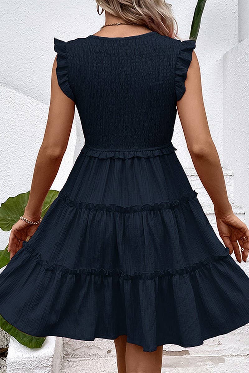 CWDSD7818_TEXTURED CASUAL SLEEVELESS PATCHWORK DRESS