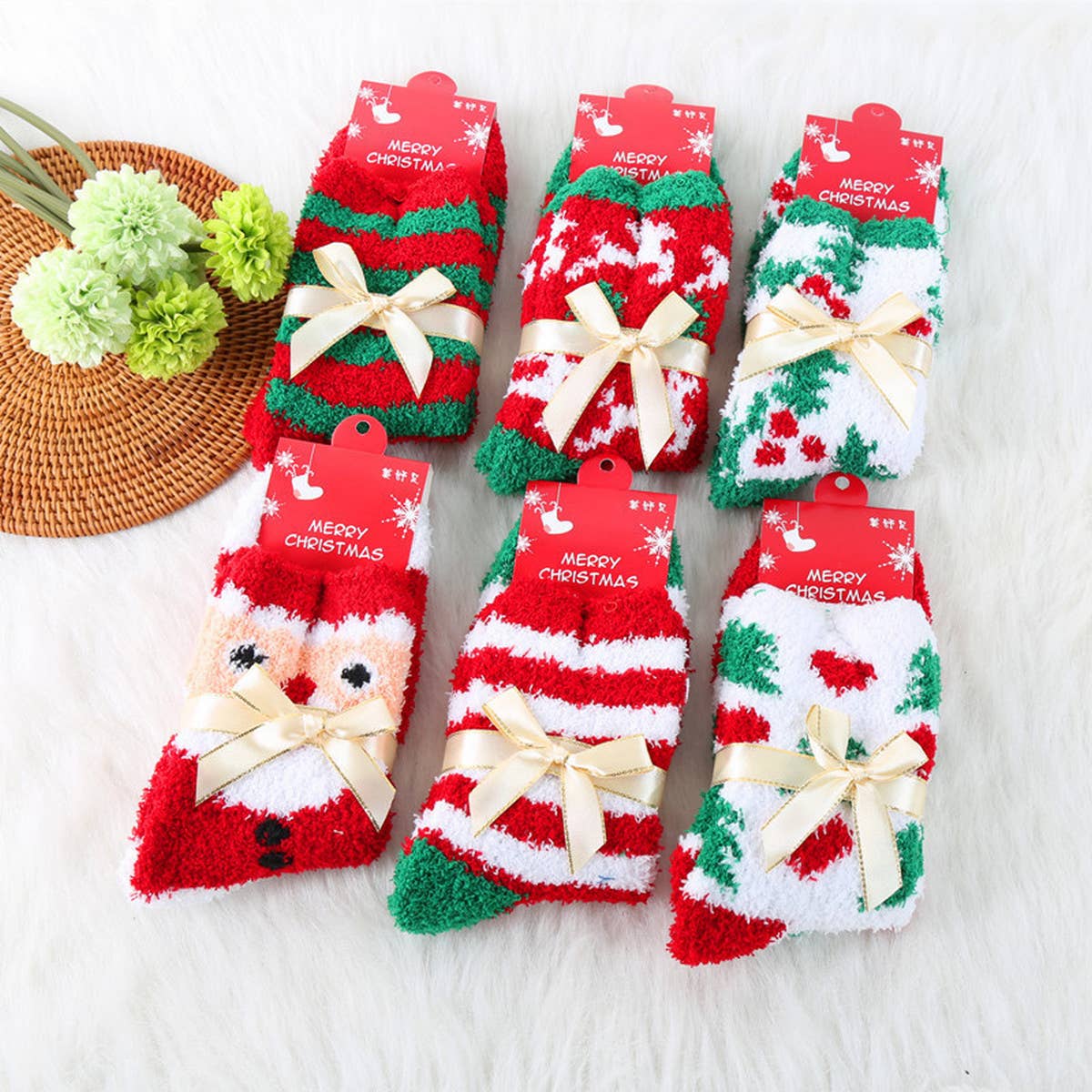 CHRISTMAS TREE THICKENED BOW CHRISTMAS SOCKS