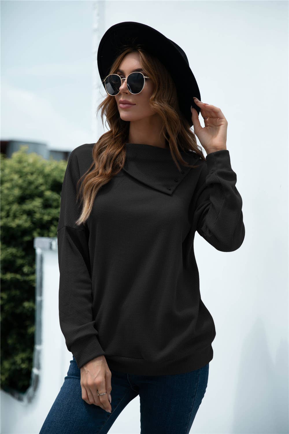 Side-collar pullover knitted solid color top