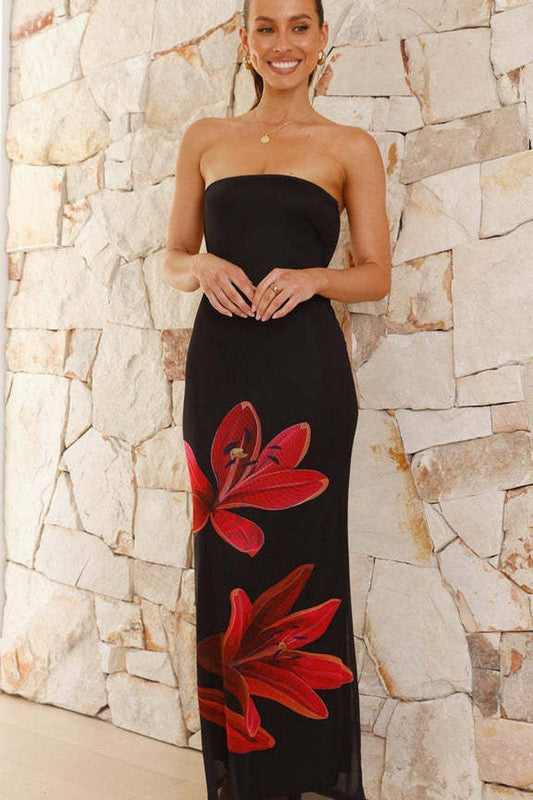 CWDTD0468_LUXURY STRAPLESS BACKLESS BODYCON PRINT DRESS