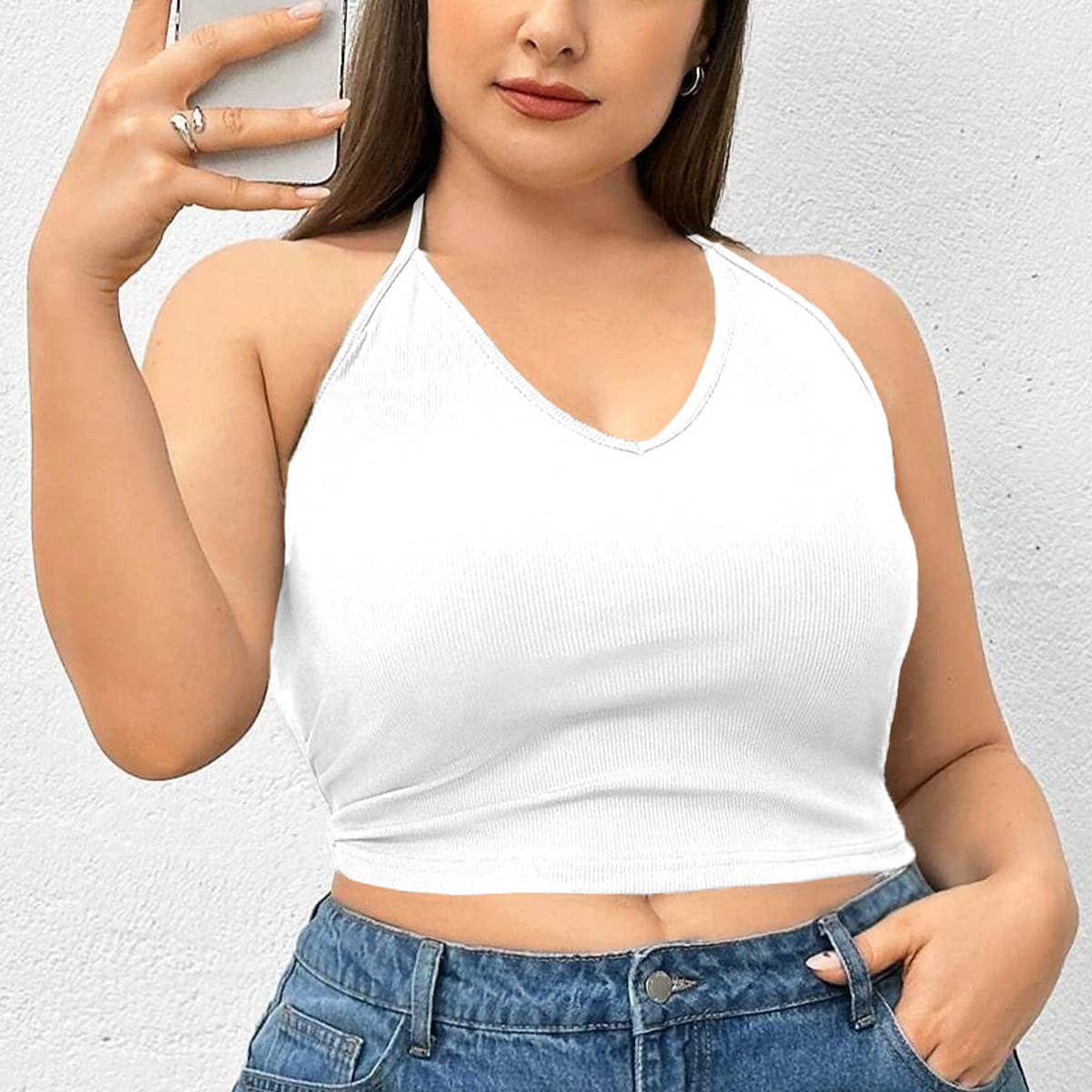 Solid colored knit halter tank top