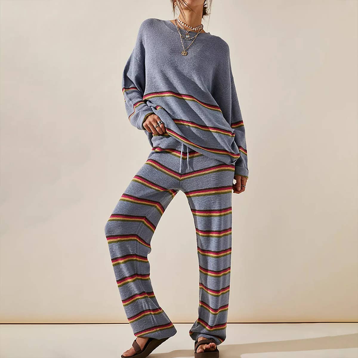 LONG SLEEVED ROUND NECK SWEATER AND PANTS SET_CWSTB0270