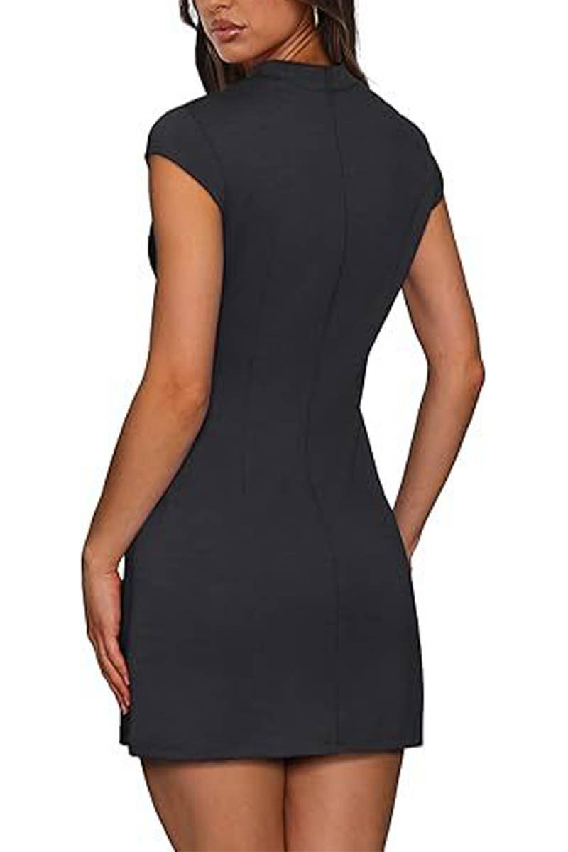 CWDSD8810_ROUND NECK BODYCON PARTY CLUB SHORT SLEEVE DRESS