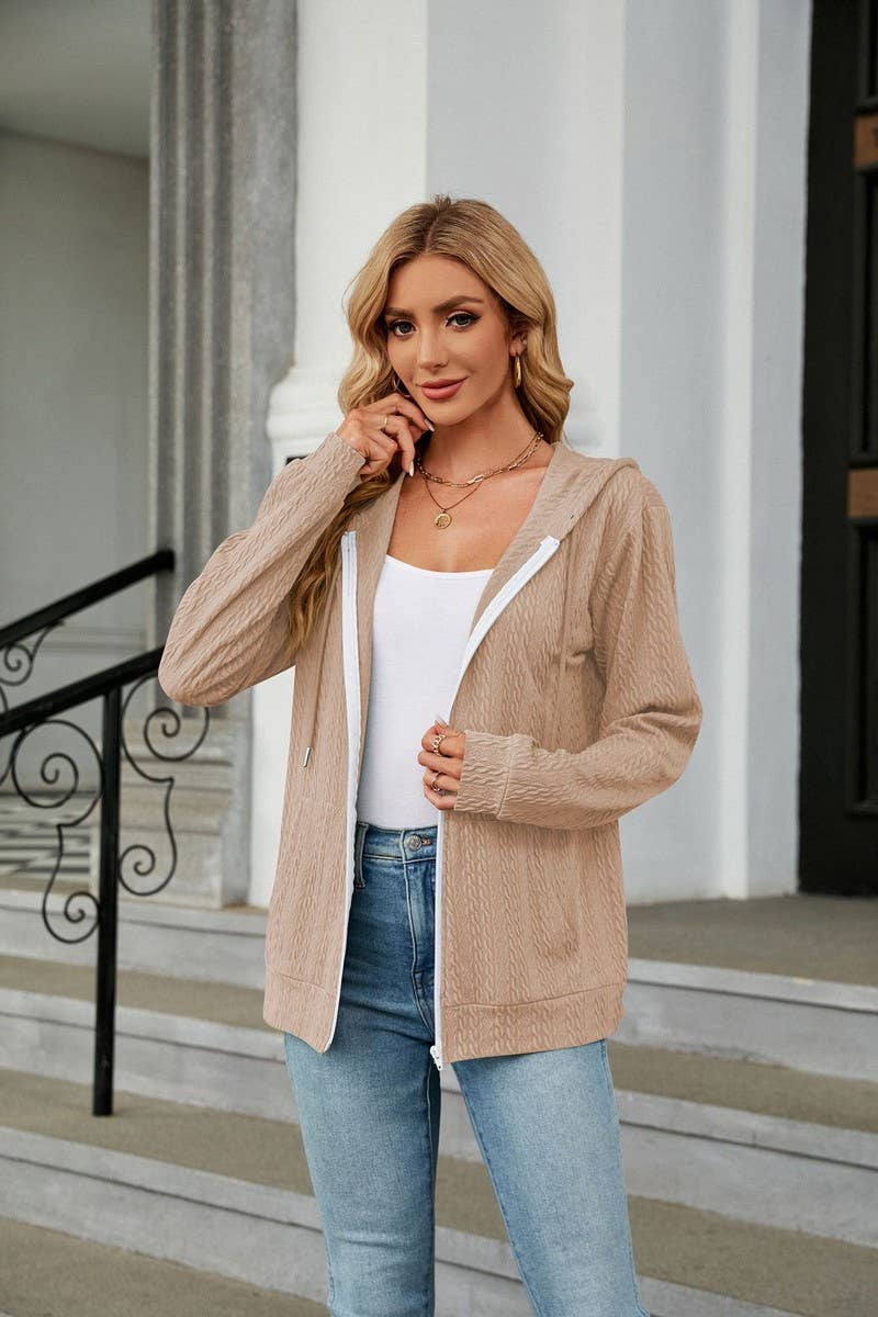 CWOHOL0931_LONG SLEEVE HOODED ZIPPER POCKET SWEATSHIRT COATS