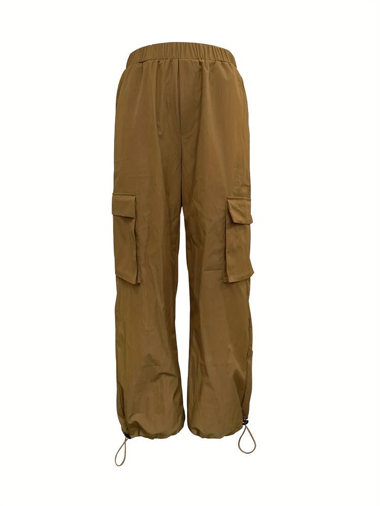 Casual loose cargo pants with ankle elastic strap