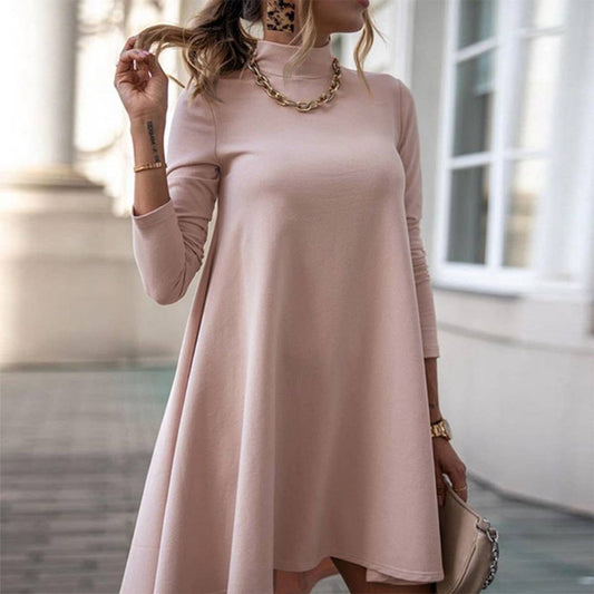 STYLISH LONG-SLEEVED HIGH-NECK LOOSE DRESS