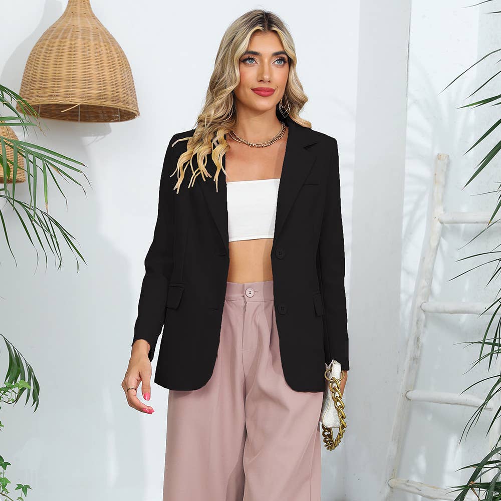 Solid Color Pocket OL Style Long Sleeve Blazer
