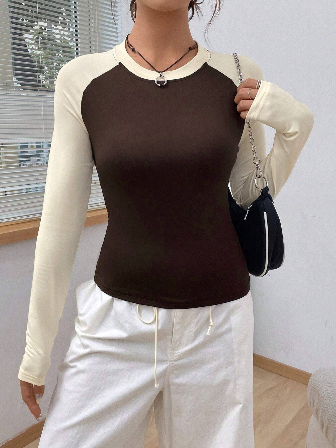 SIMPLE FASHION COLOR CONTRAST LAZY CASUAL T-SHIRT