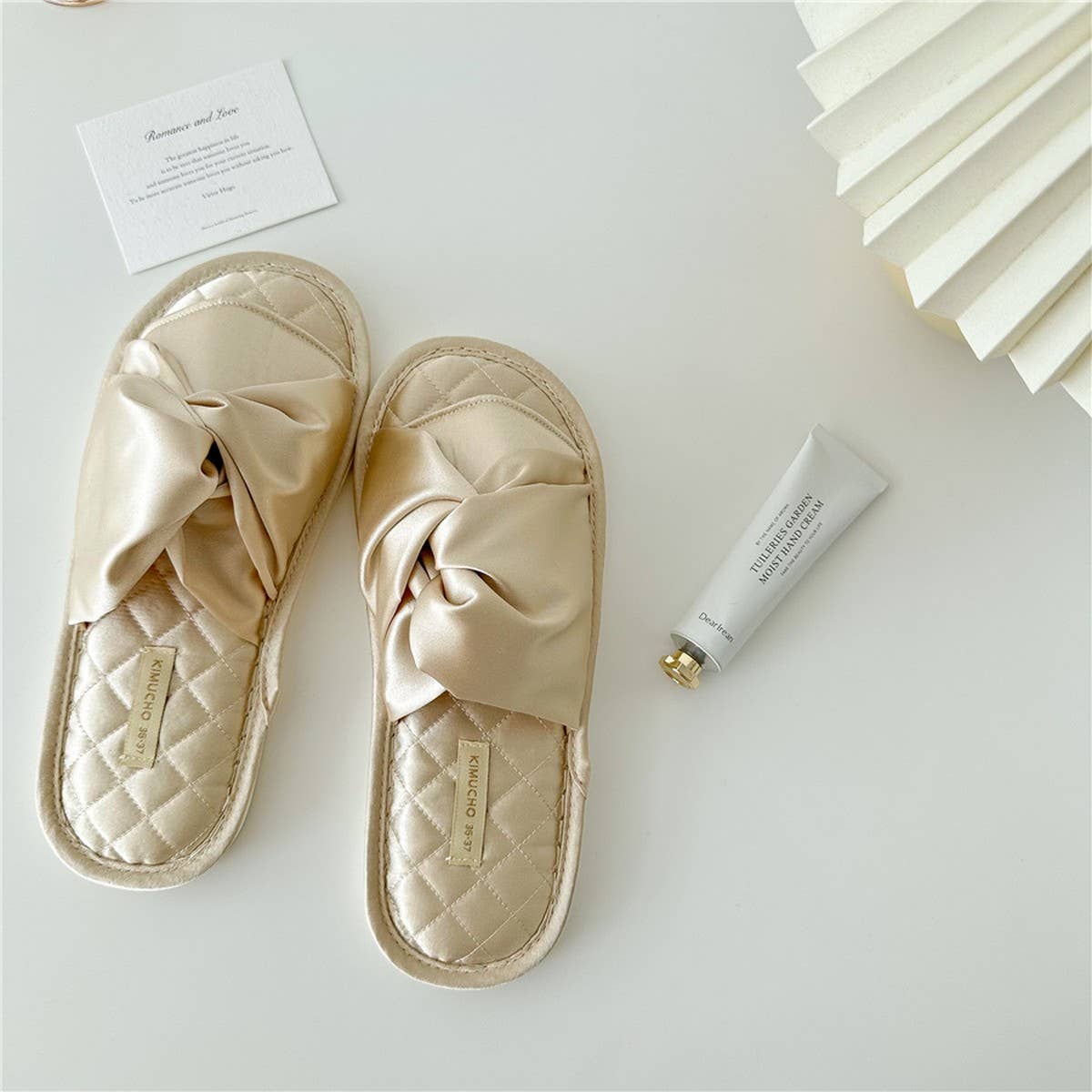 CROSS BOWKNOT FABRIC SLIPPERS INDOOR SLIPPERS