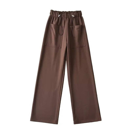SOLID COLOR SLACKS WITH LOOSE WAIST LARGE POCKETS