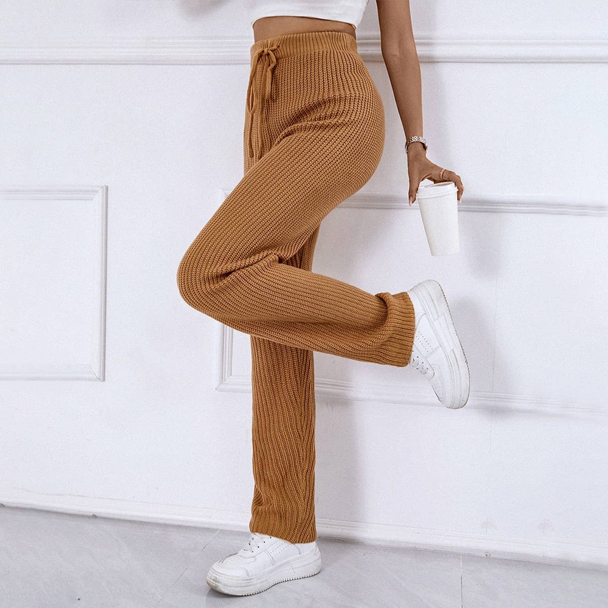 Home high-waisted slim-fit stretch wool trousers