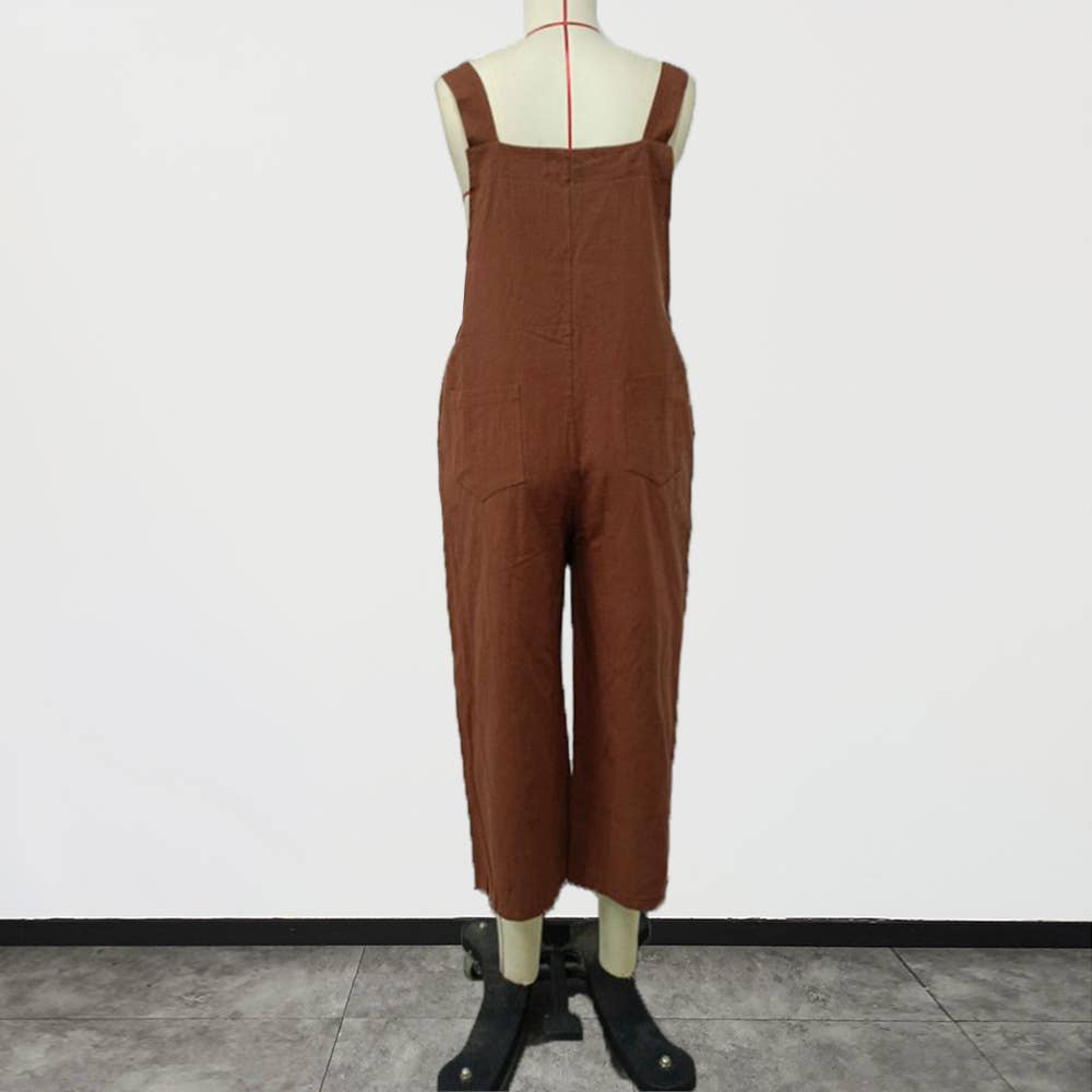 Solid color art casual loose nine-point overalls