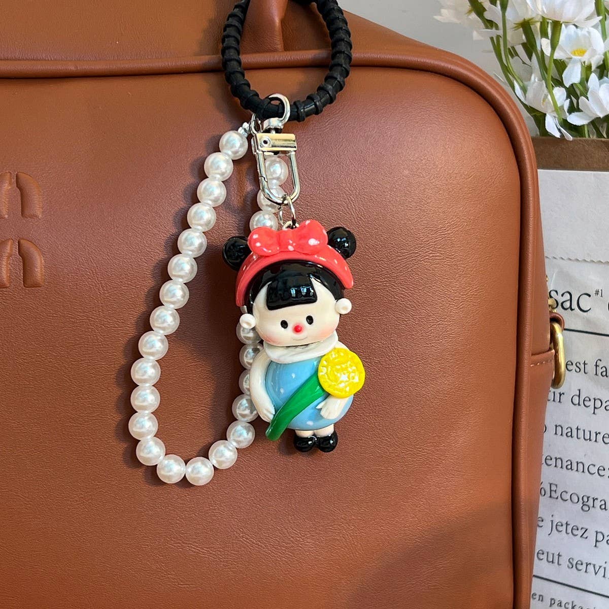 New Cartoon Clay Keychain Pearl Chain Gift Charm