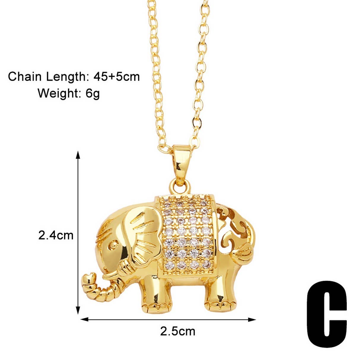 ELEPHANT GOLD PLATEDPENDANT NECKLACE INLAID ZIRCON