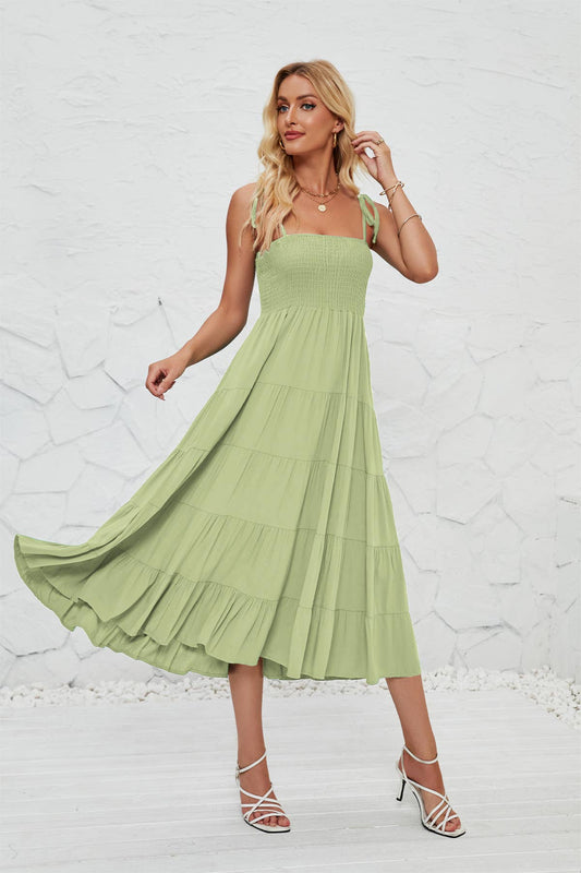 SEXY HALTER BOHO FLOWY PLEATED TIERED DRESS