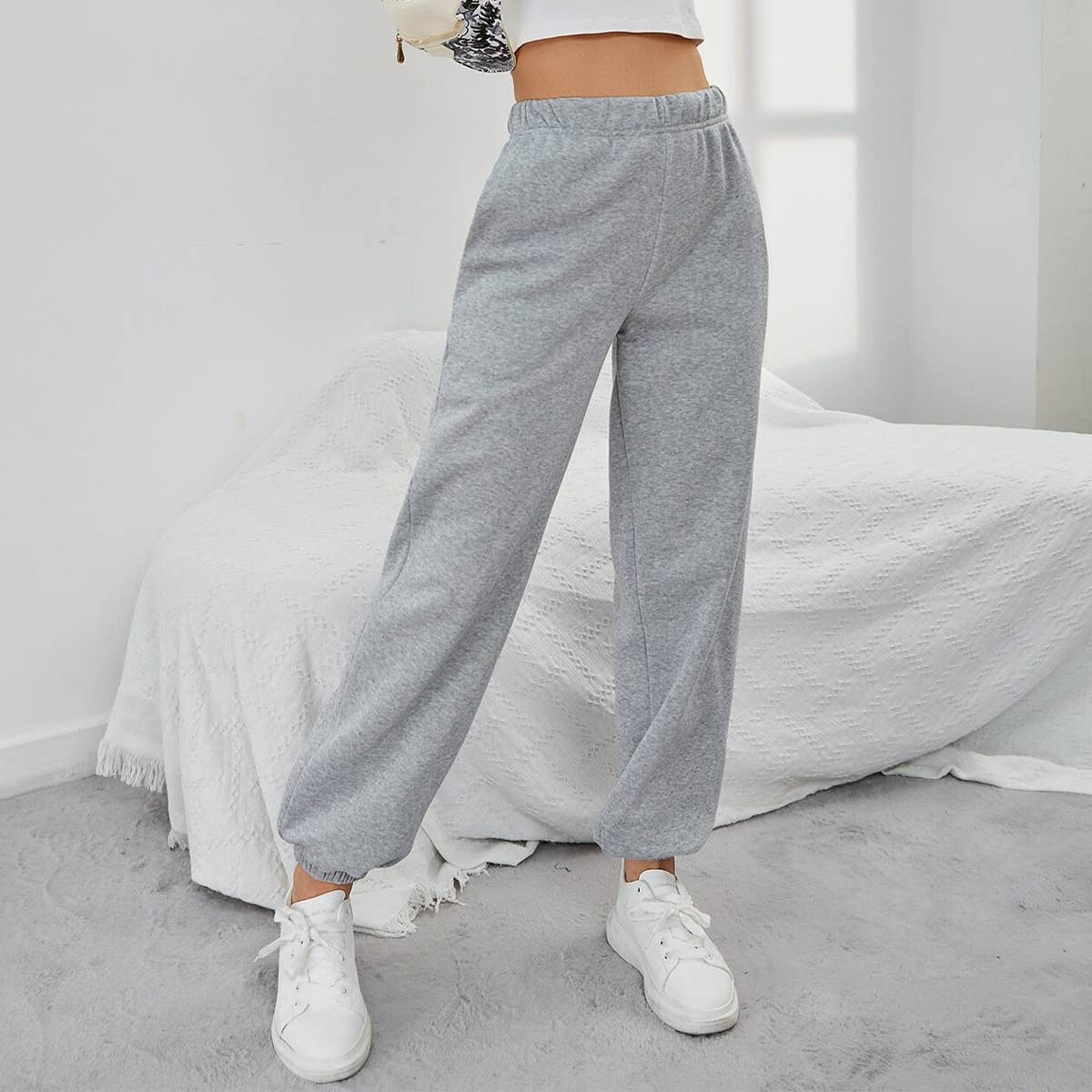 POCKET DESIGN HIGH-WAISTED SPORTS FLEECE PANTS