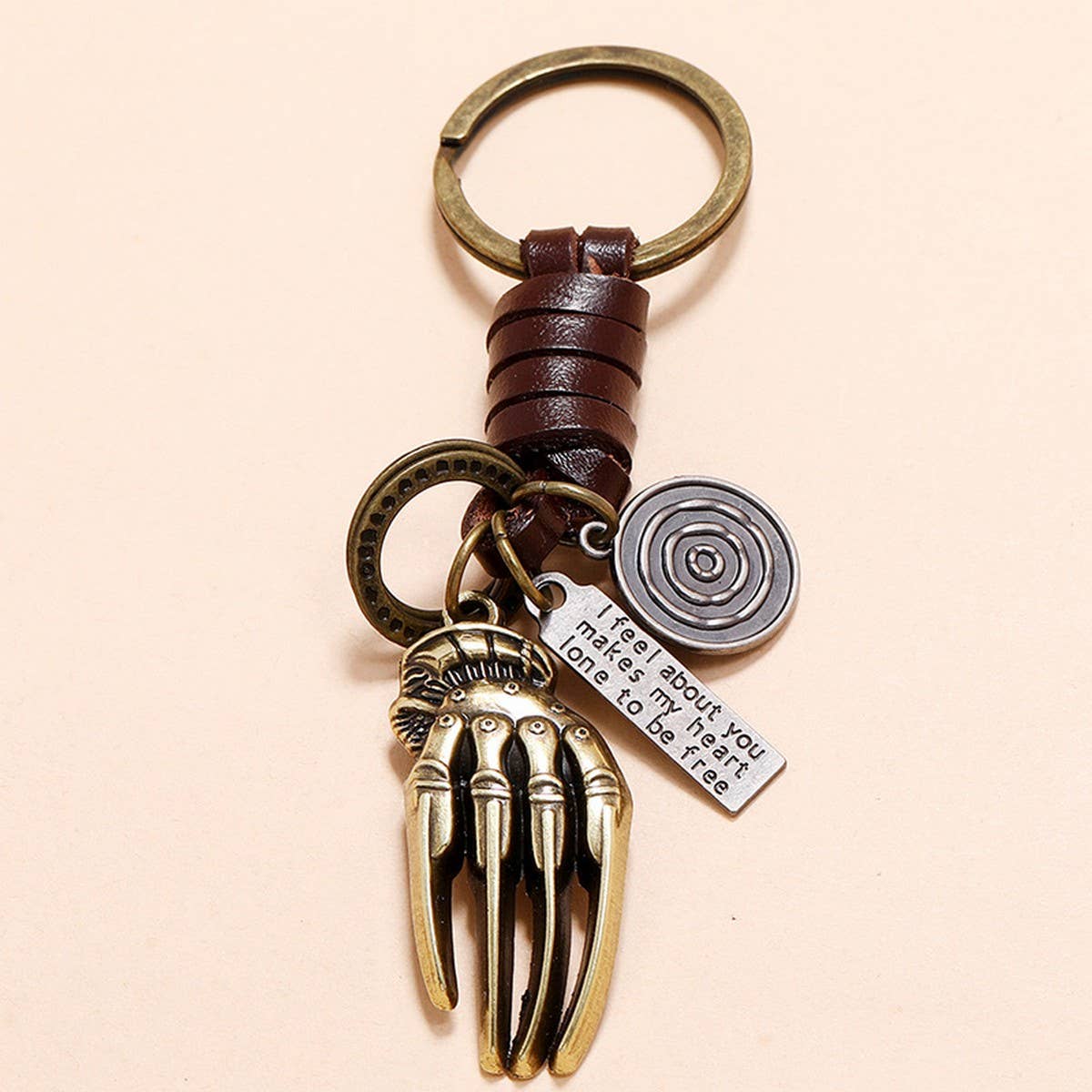 VINTAGE BRAIDED ALLOY BONE COWHIDE KEYCHAIN