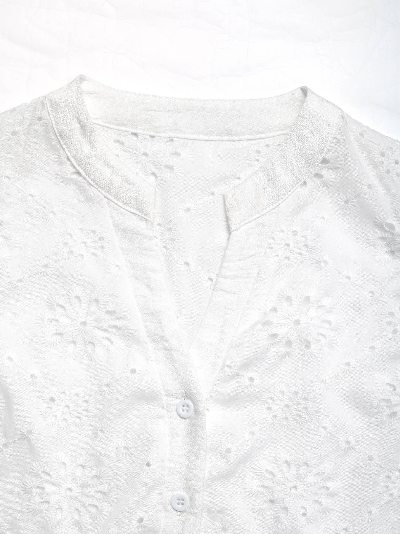 V-Neck Lace Jacquard Flutter Sleeve Blouse