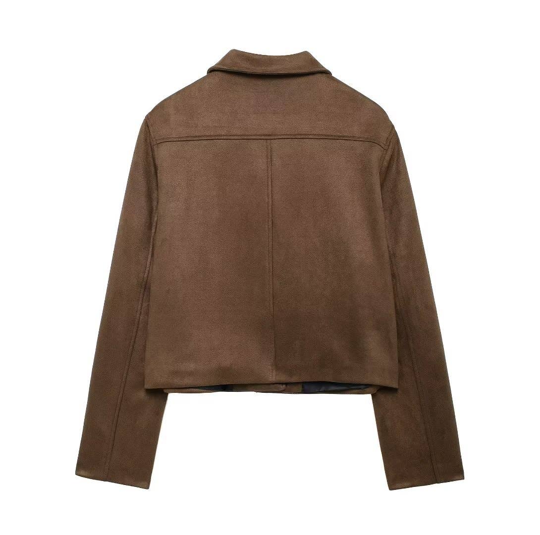 STREET FASHION SUEDE WOMEN'S LAPEL LEATHER JACKET