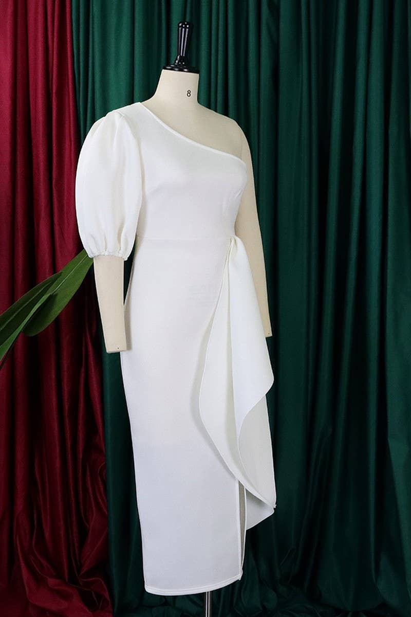 CWDMD1731_PLUS SIZE SLOPE NECK SLIT RUFFLED MIDI DRESS