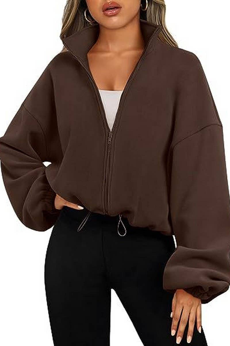 CWOCO00163_ZIPPER STAND COLLAR SPORTS SWEATSHIRT COAT