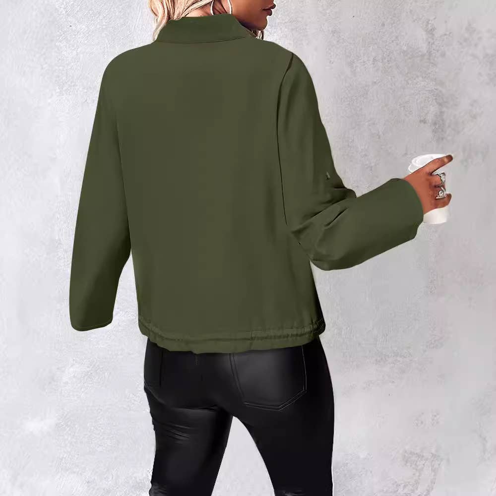 STAND-UP COLLAR DRAWSTRING ZIPPER SLIM-FIT JACKET