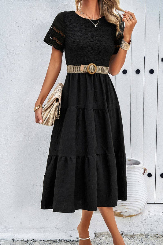 CWDSD2795_Smocking Detailed Short Sleeve Dress