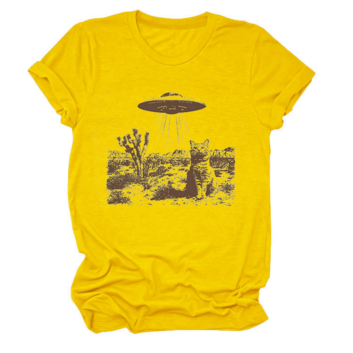 Cat and Spaceship Graphic Tee for Women_CWTTS1514