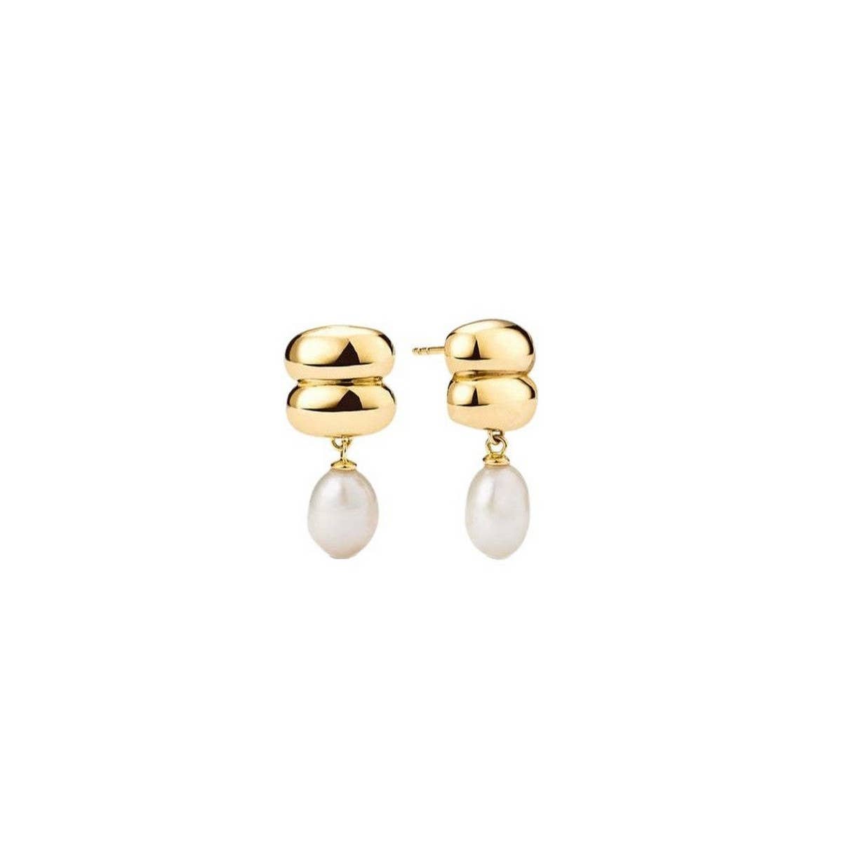 Minimalist Irregular Pearl Earrings 18K Gold Steel