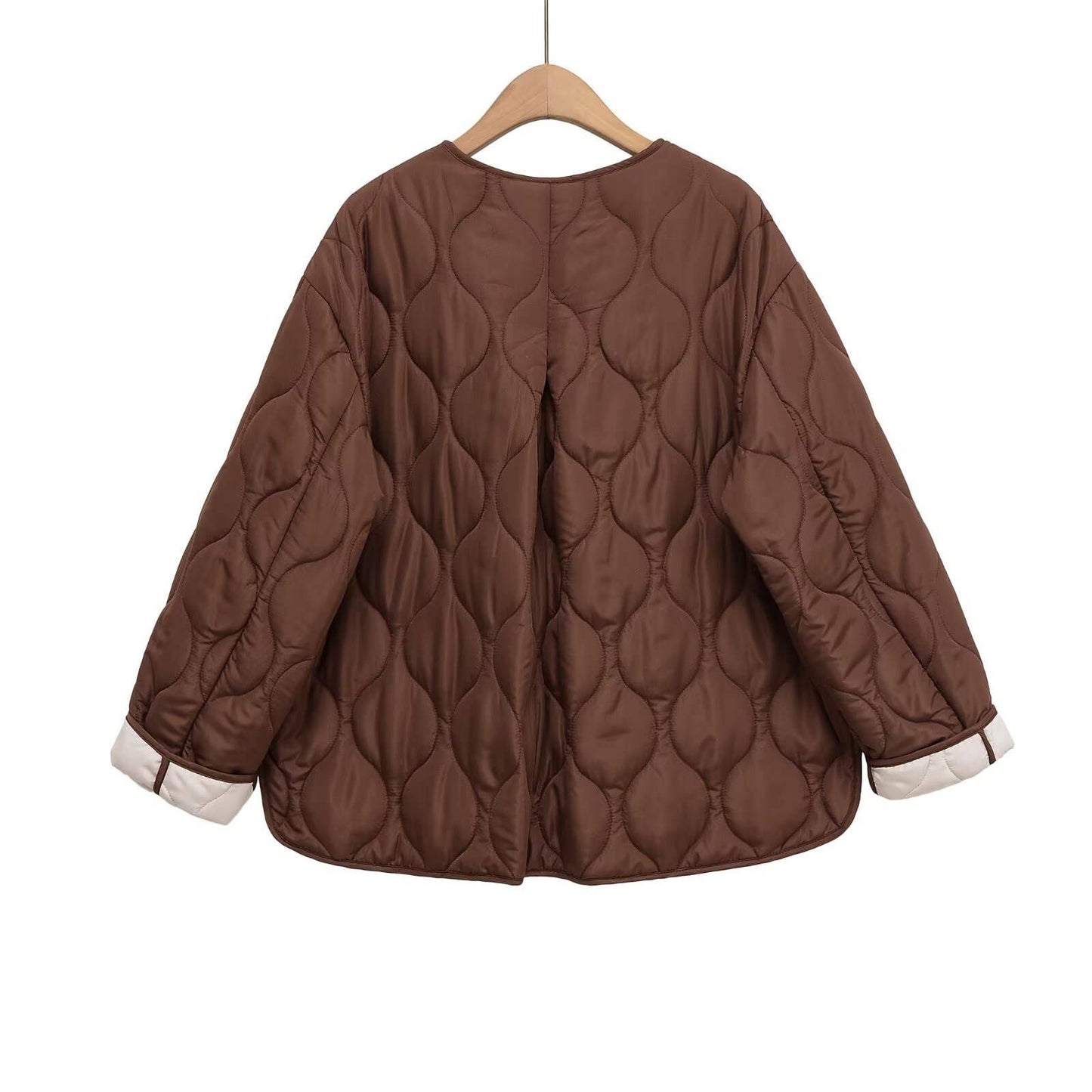 Simple quilted cotton-padded round-neck coat