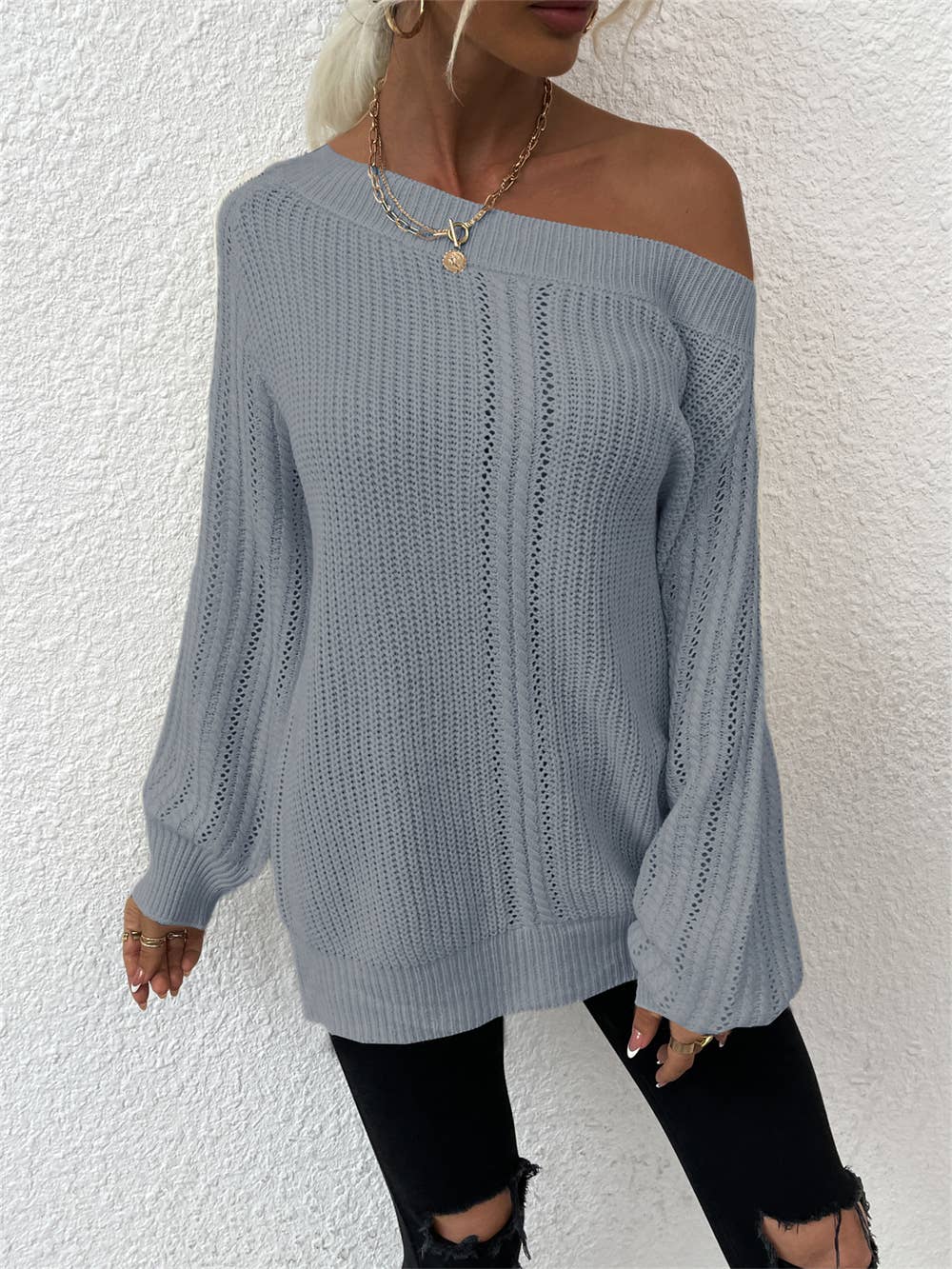 LINE-NECK PERSONALIZED CUT-OUT FASHION KNITWEAR
