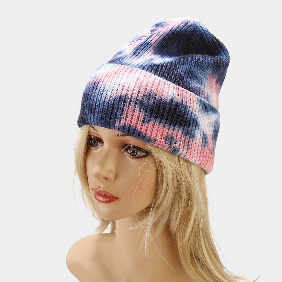 OUTDOOR WARM CURLED EDGE TIE-DYE KNITTED HAT_CWAH1593