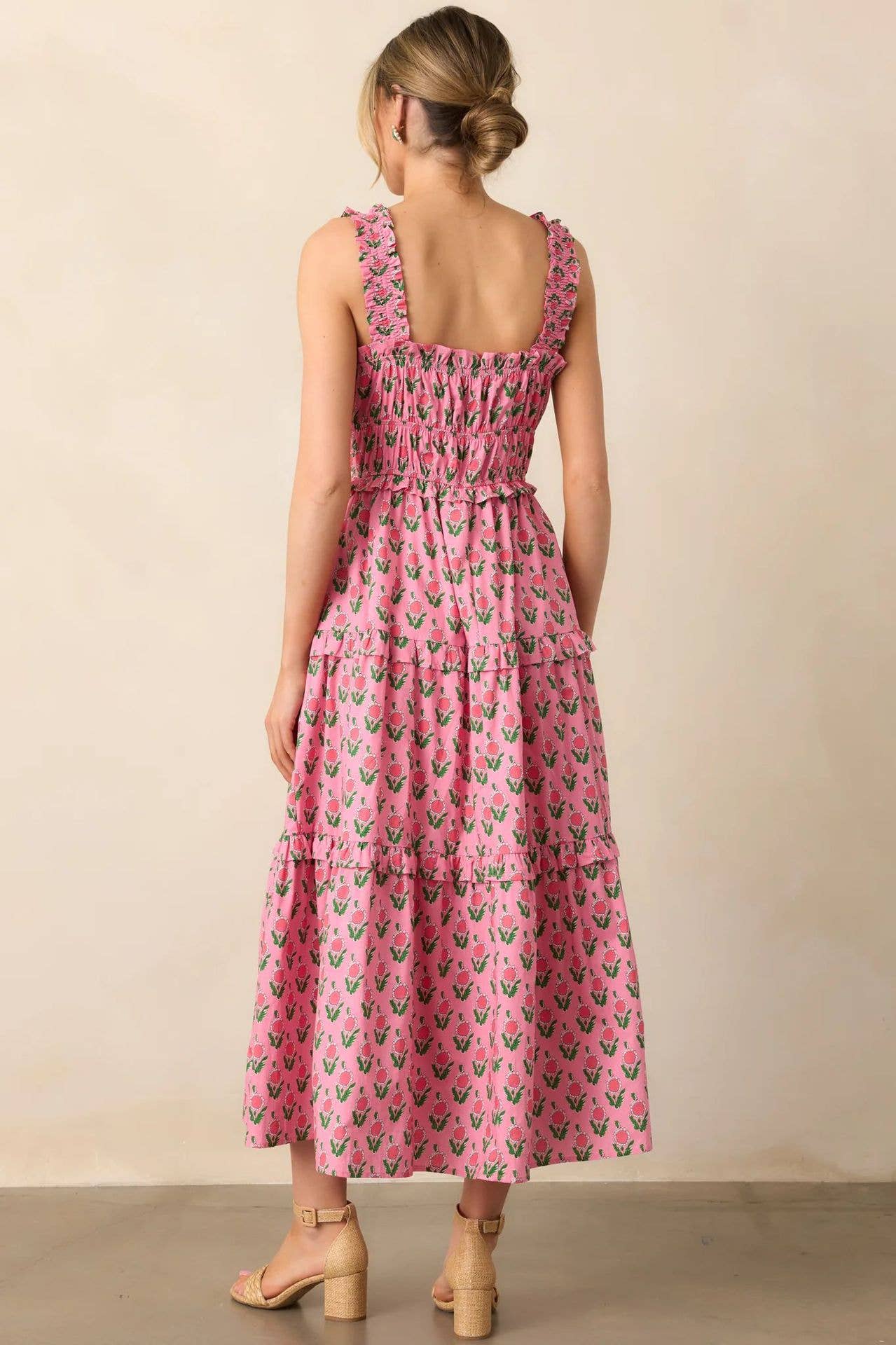 Vacation style long French floral halter dress