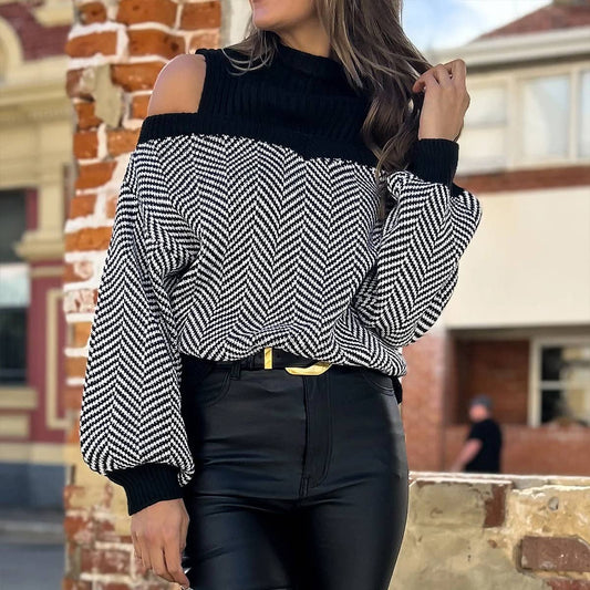 Half turtleneck striped sweater_cwoswl3742