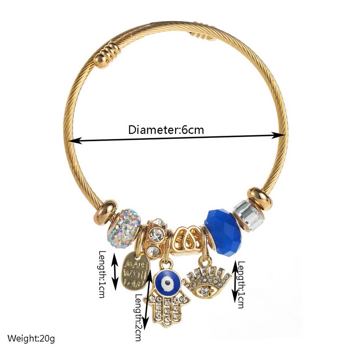 Adjustable Evil Eye Bracelet with Letter Charm_CWMM8568