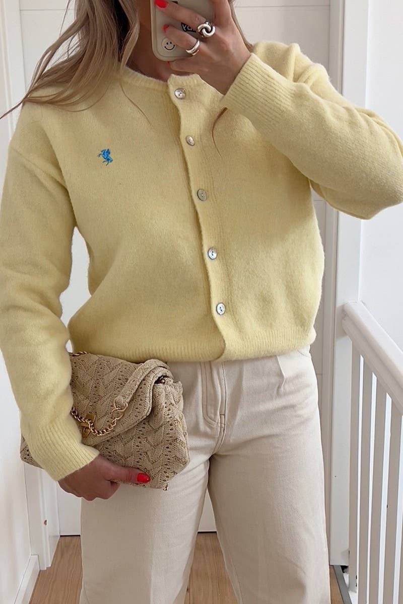 CWOCAL00768_CASUAL ROUND NECK LONG-SLEEVED KNITTED CARDIGAN