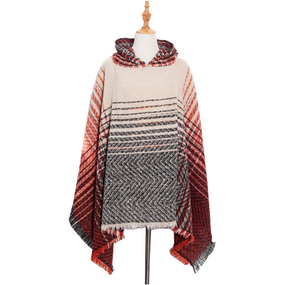 NEW HERRINGBONE GRADIENT HOODED CAPE SHAWL