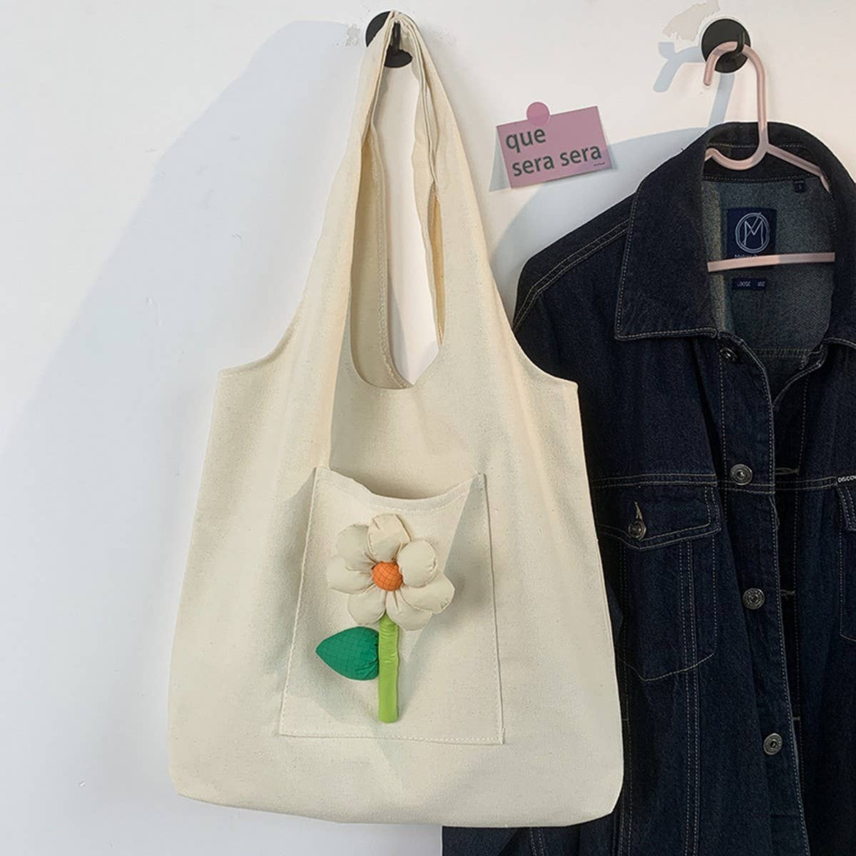 TOTE BAG CANVAS FEATURING DELICATE FLORAL DESIGN _CWAB2049